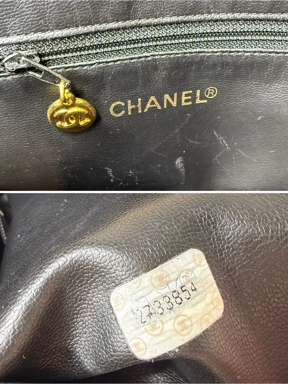 Authentic Chanel CC black caviar leather shoulder bag tote gold hardware